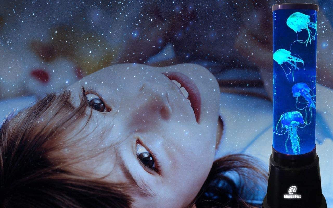 Elegantoss LED round Jellyfish Lamp with 7 Color Changing Light Effects, Remote. a Sensory Synthetic Jelly Fish Aquarium Tank 14 Inches Tall Mood Lamp. Animals & Pet Supplies > Pet Supplies > Fish Supplies > Aquarium Lighting Elegantoss