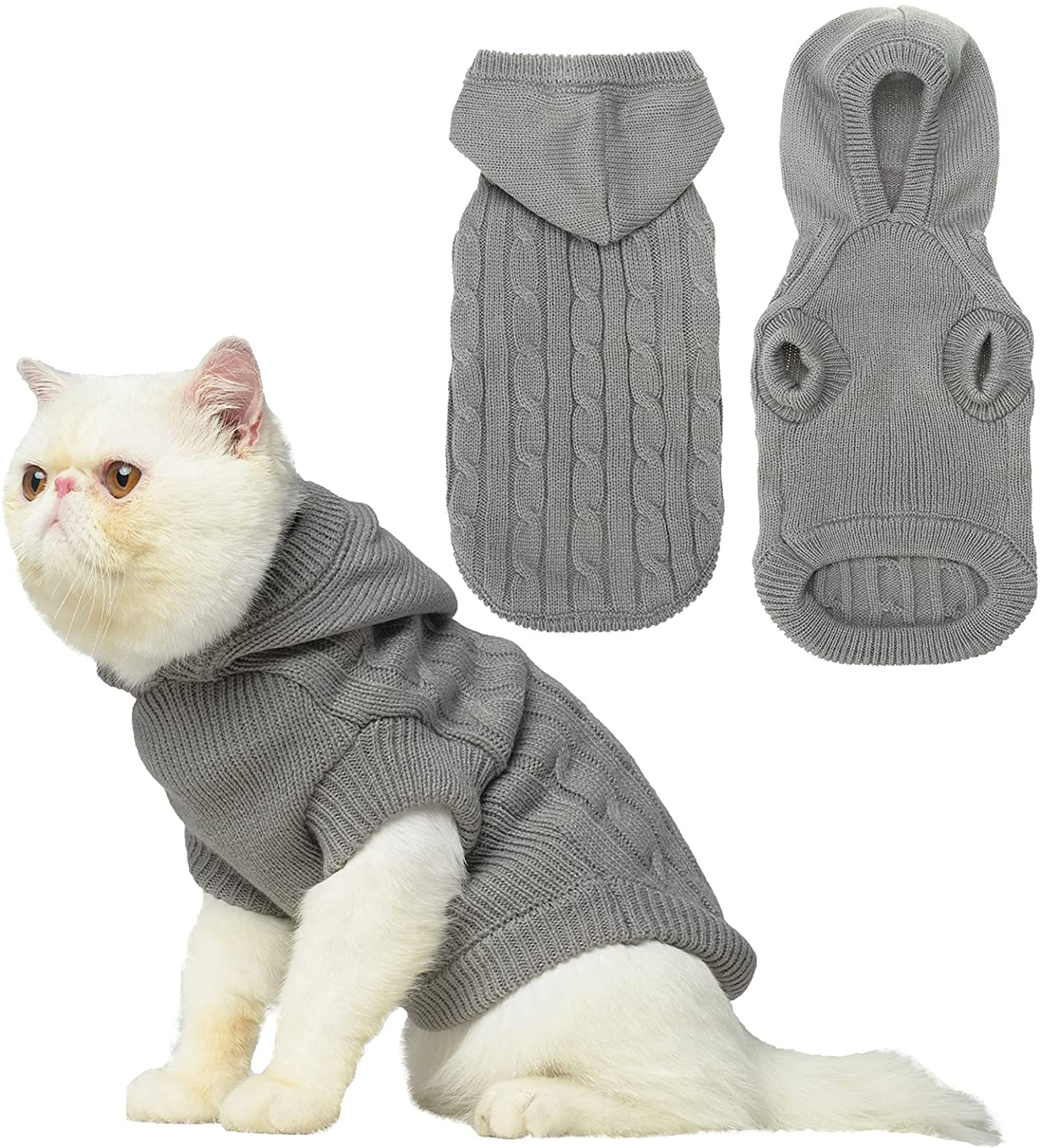 PUPTECK Winter Dog Cat Sweater Coat - Soft Cold Weather Clothes Knitwear for Kitties & Small Dogs Indoor Outdoor Walking Warm, Knitted Classic for Doggies Kitties Girls Boys Animals & Pet Supplies > Pet Supplies > Cat Supplies > Cat Apparel PUPTECK Grey M: Chest Girth 13.8”, Back Length 14”