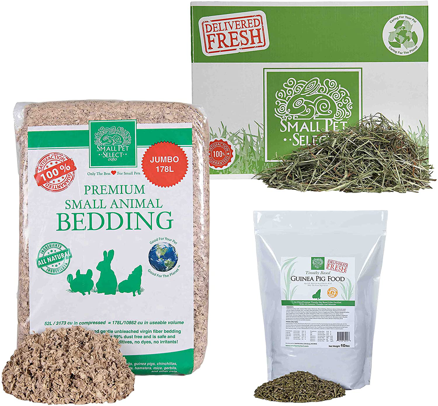 Small Pet Select Deluxe Combo Pack for Guinea Pigs Animals & Pet Supplies > Pet Supplies > Small Animal Supplies > Small Animal Bedding Small Pet Select 20 lb Timothy Hay, 10 lb Guinea Pig Food, 178L Bedding