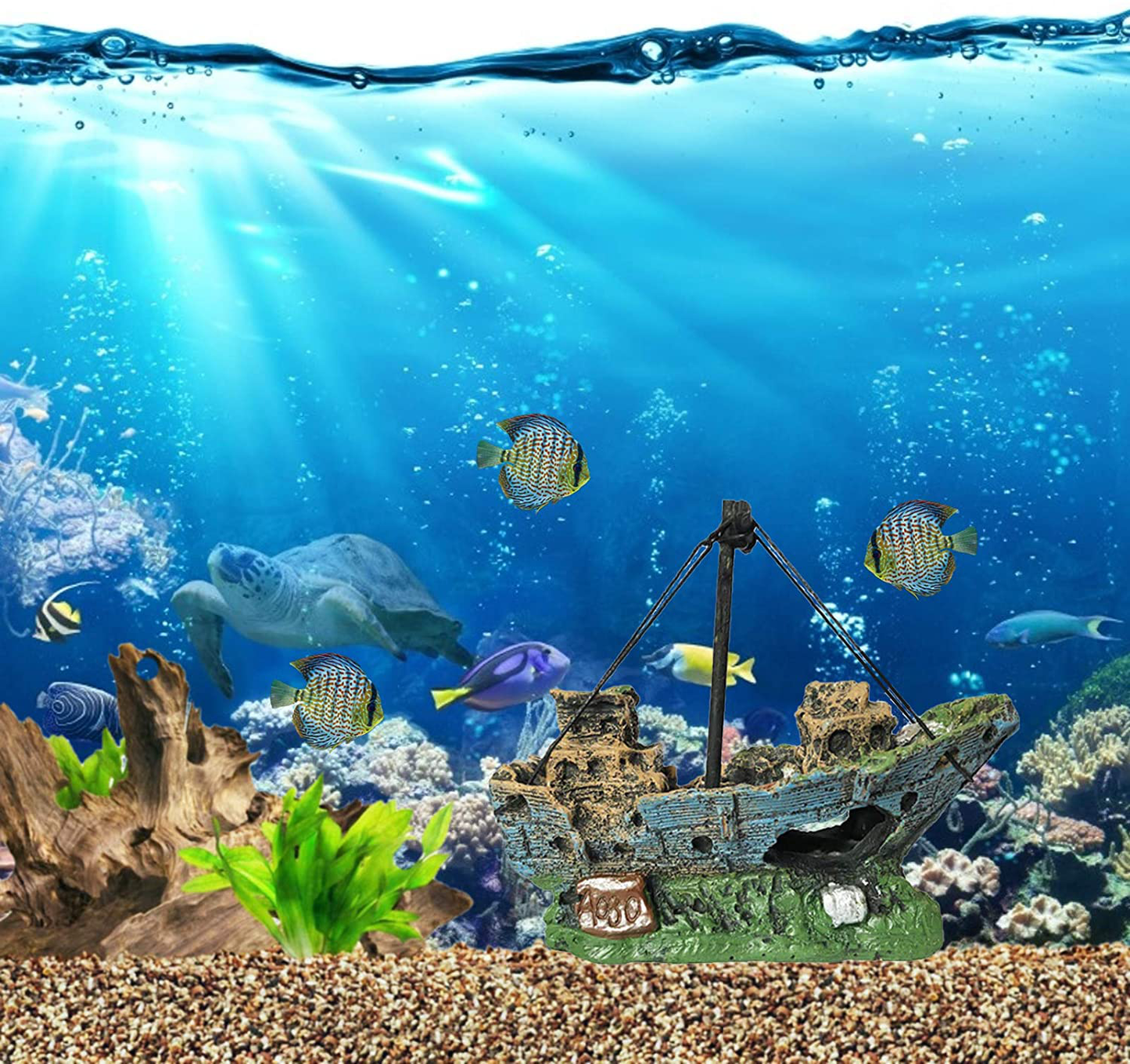 Magicwolf Aquarium Shipwreck Decoration Set Resin Sinker Fish Tank Decorations Suitable for Aquarium Environment Decoration Accessories, Shipwreck X 1, Aquatic Plants X 2 Animals & Pet Supplies > Pet Supplies > Fish Supplies > Aquarium Decor Magicwolf