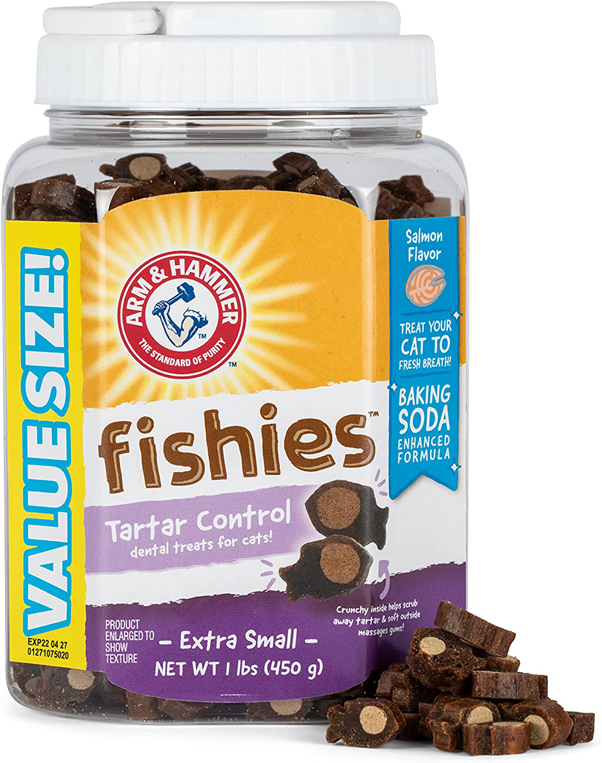 Arm & Hammer for Pets Cat Dental Treats - Tartar Control Cat Treats for Cat Dental Health, Cat Dental Care Treats for Fresh Breath, Cat Teeth Treats for Cats, Arm and Hammer Dental Chews for Cats Animals & Pet Supplies > Pet Supplies > Cat Supplies > Cat Treats Arm & Hammer Salmon Fishies - 1 LB