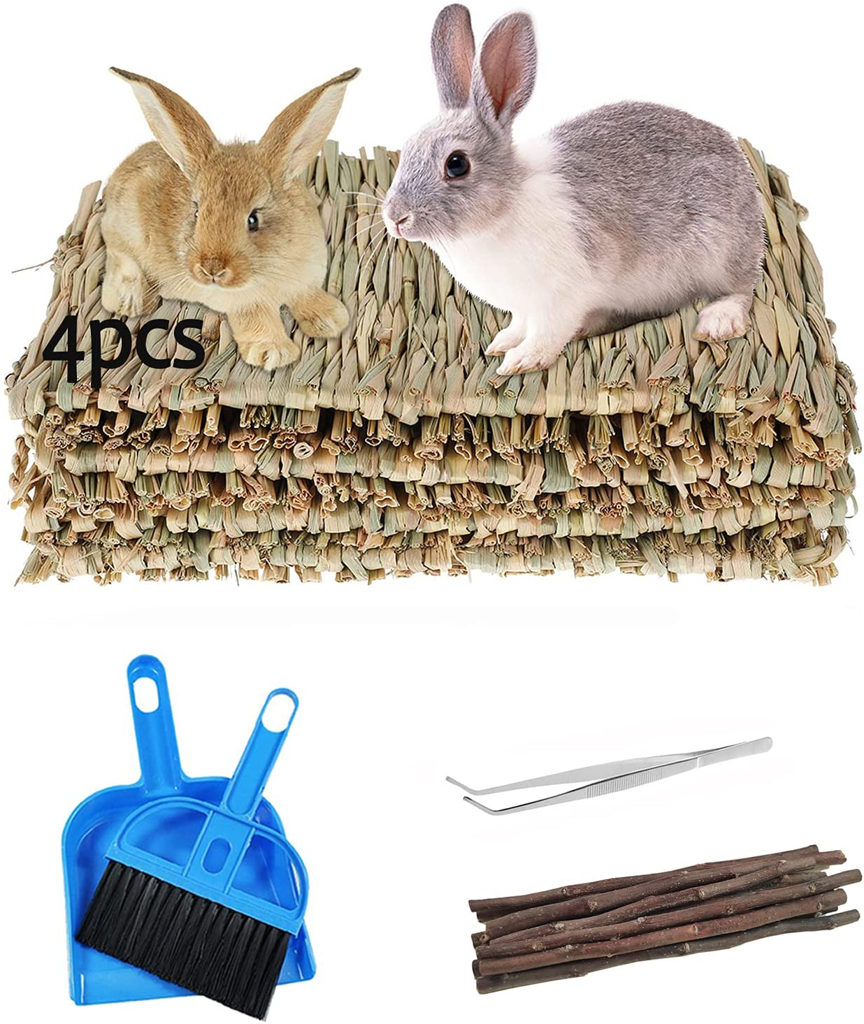 Kathson 5 Pack Bunny Grass Mats Woven Rabbit Bed Mat Bedding Nest Chew Toy Natural Straw Bed Play Toys for Guinea Pig Hamster Chinchilla Parrot Animals & Pet Supplies > Pet Supplies > Small Animal Supplies > Small Animal Bedding kathson 4PCS