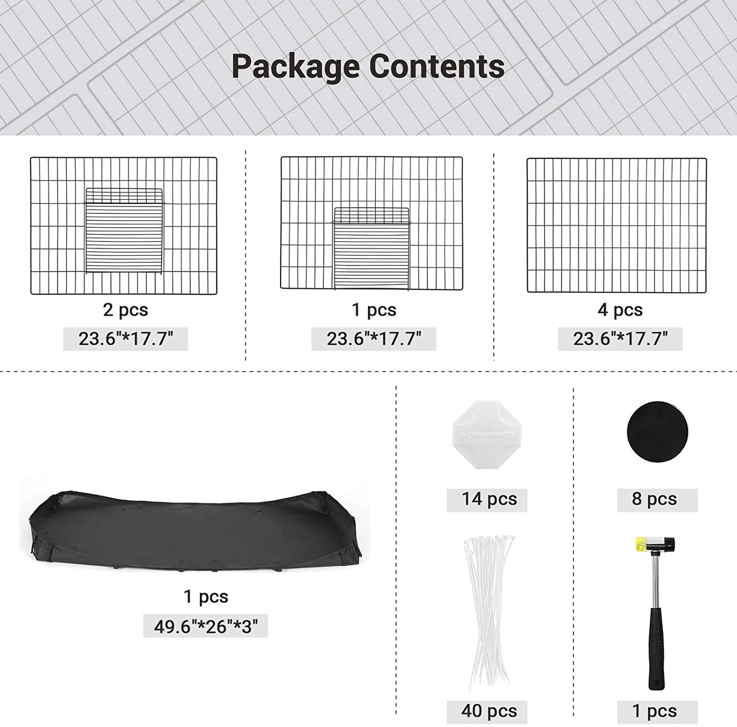 SONGMICS Guinea Pig Playpen, Small Animal Cage, Exercise Pen and Enclosure with Divider Panel for 2 Separate Spaces, Floor Mat and 3 Doors, 48.4 X 24.8 X 18.1 Inches, Black ULPI07H Animals & Pet Supplies > Pet Supplies > Small Animal Supplies > Small Animal Habitat Accessories SONGMICS