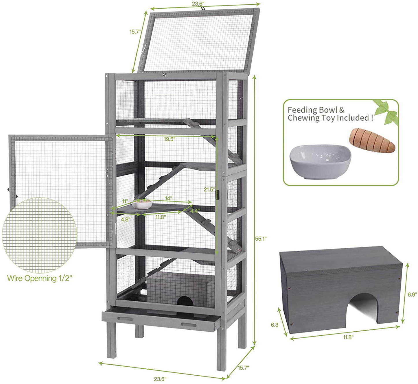 GUTINNEEN Ferret Cage Rat Cage 5 Levels Small Animal Cage for Chinchilla, Hedgehogs, Squirrel, Chameleon, Lizard, Gerbils Animals & Pet Supplies > Pet Supplies > Small Animal Supplies > Small Animal Bedding GUTINNEEN
