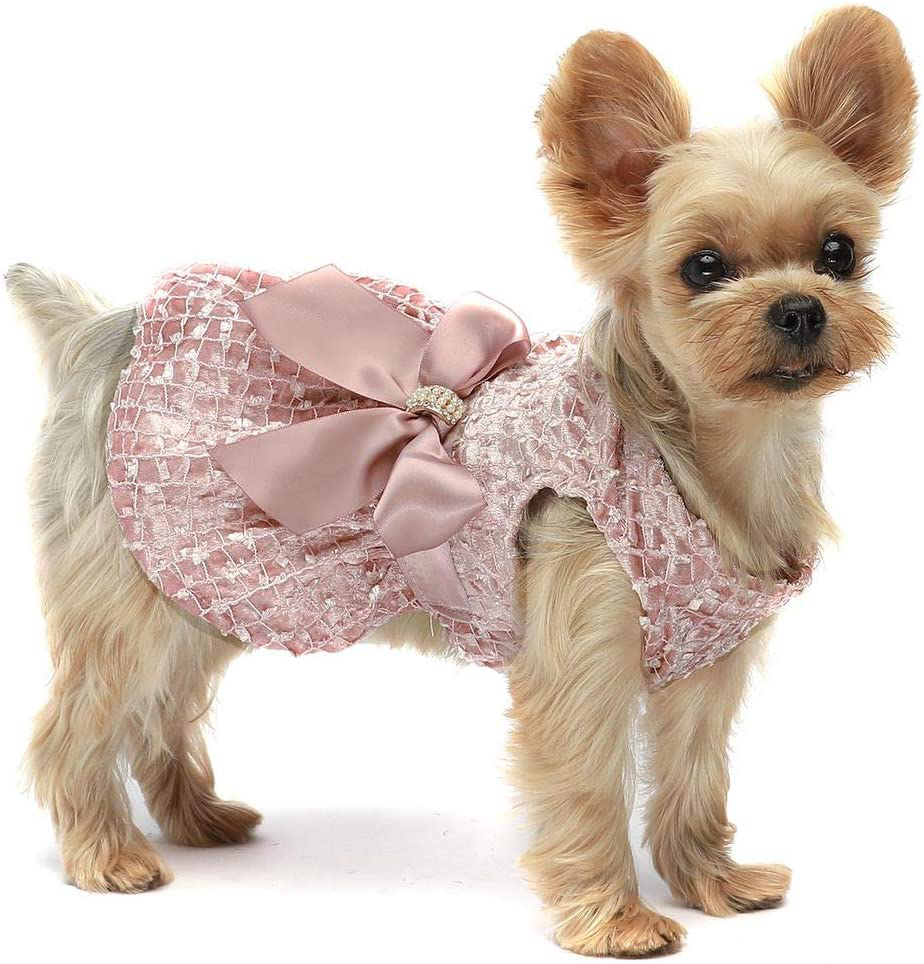 Fitwarm Valentines Day Dog Clothes Romantic Rose Dogs Oufit Embroidery Dog Dresses Pet Clothes Prom Puppy Dress Cat Birthday Doggie Party Gown Animals & Pet Supplies > Pet Supplies > Cat Supplies > Cat Apparel Fitwarm Pink XX-Small