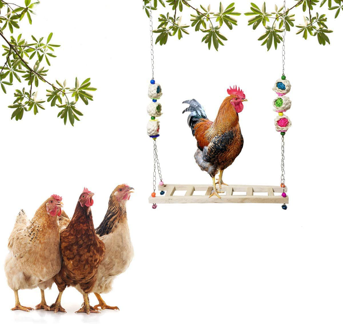 Silkasurplus Chicken Swing for Hens Coop Swing Ladder Chicken Perch Natural Wood Stand Handmade Coop Toy for Large Bird Parrot Hens Cock Macaw Trainning Animals & Pet Supplies > Pet Supplies > Bird Supplies > Bird Ladders & Perches silkasurplus