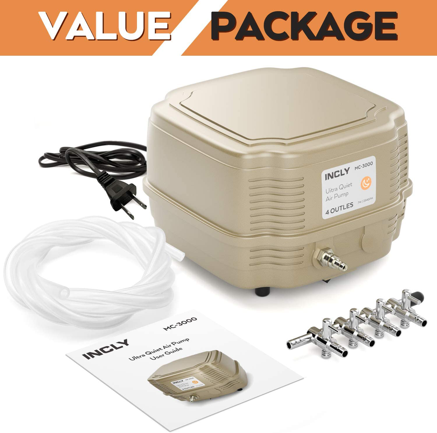 INCLY 7W Aquarium Air Pump 245 Gallon with 4 Adjustable Filter Outlet, Commercial & Quiet Water Hydroponics Oxygen Bubbler for Fish Tank Pond Air Stone Animals & Pet Supplies > Pet Supplies > Fish Supplies > Aquarium & Pond Tubing INCLY