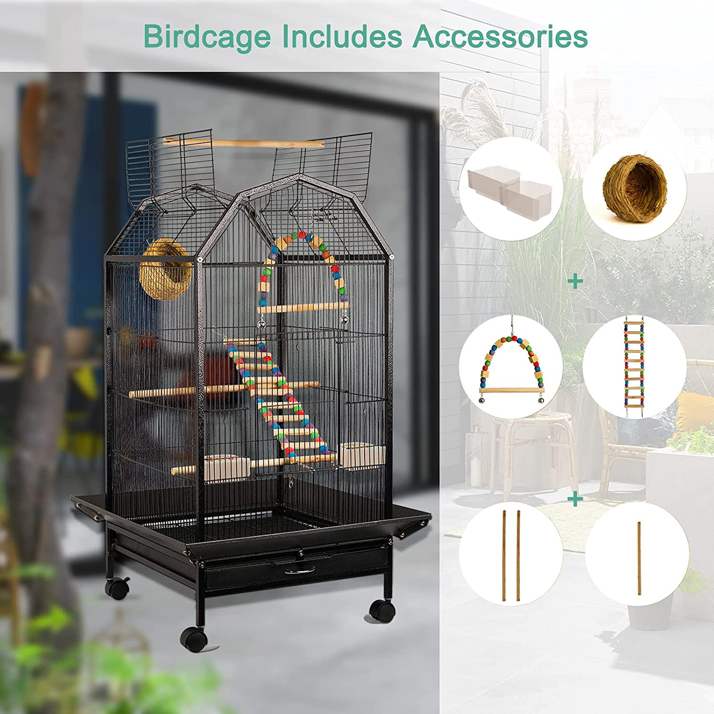 Lzttyee Open Top Bird Cage with Rolling Stand Small Parrot Parakeet Birdcage for Conure Parekette Cockatiel Finch Macaw Cockatoo Pet Flight Bird Cage Birdcage Animals & Pet Supplies > Pet Supplies > Bird Supplies > Bird Cages & Stands Lzttyee