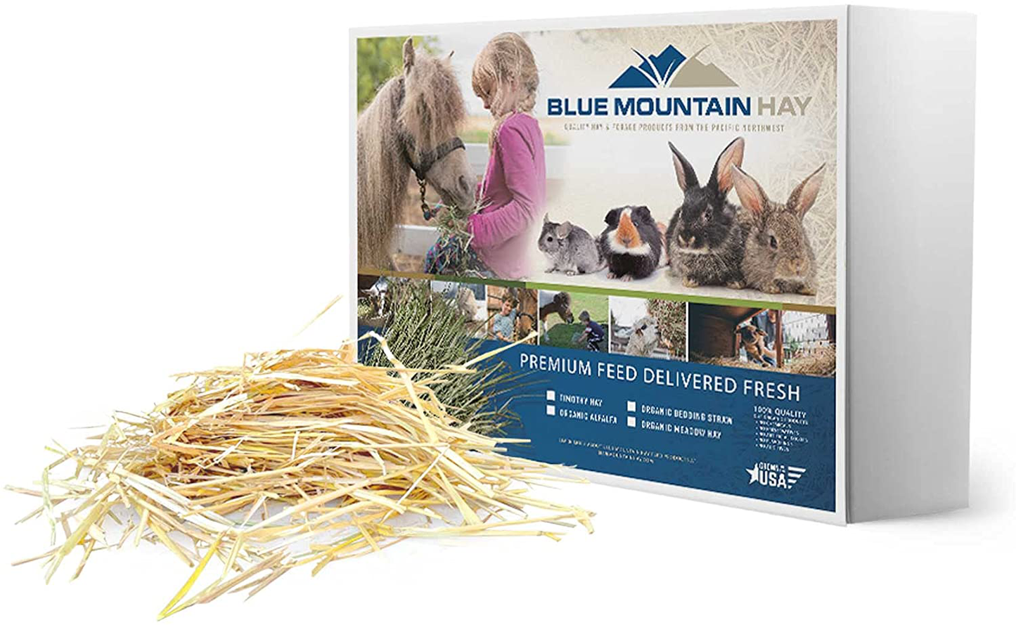 Blue Mountain Hay Organic Bedding Straw for Guinea Pigs, Chinchillas, Rabbits, Hamsters, Chickens, Stray and Feral Cats, Chicken Coops and Small Pet Shelters. Delivered Fresh from the Farm Animals & Pet Supplies > Pet Supplies > Small Animal Supplies > Small Animal Bedding Blue Mountain Hay 25 lb