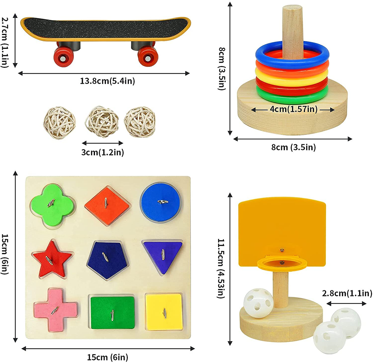 Bird Toys for Parakeets,5Pcs Parrot Toys Set (Include Bird Basketball Toy、Bird Skateboard、Bird Stacking Toy、Parrot Wooden Block Puzzles Toy、Small Sepak Takraw),Parakeet Toys、For Bird Training Toys12 Animals & Pet Supplies > Pet Supplies > Bird Supplies > Bird Toys HOORITO