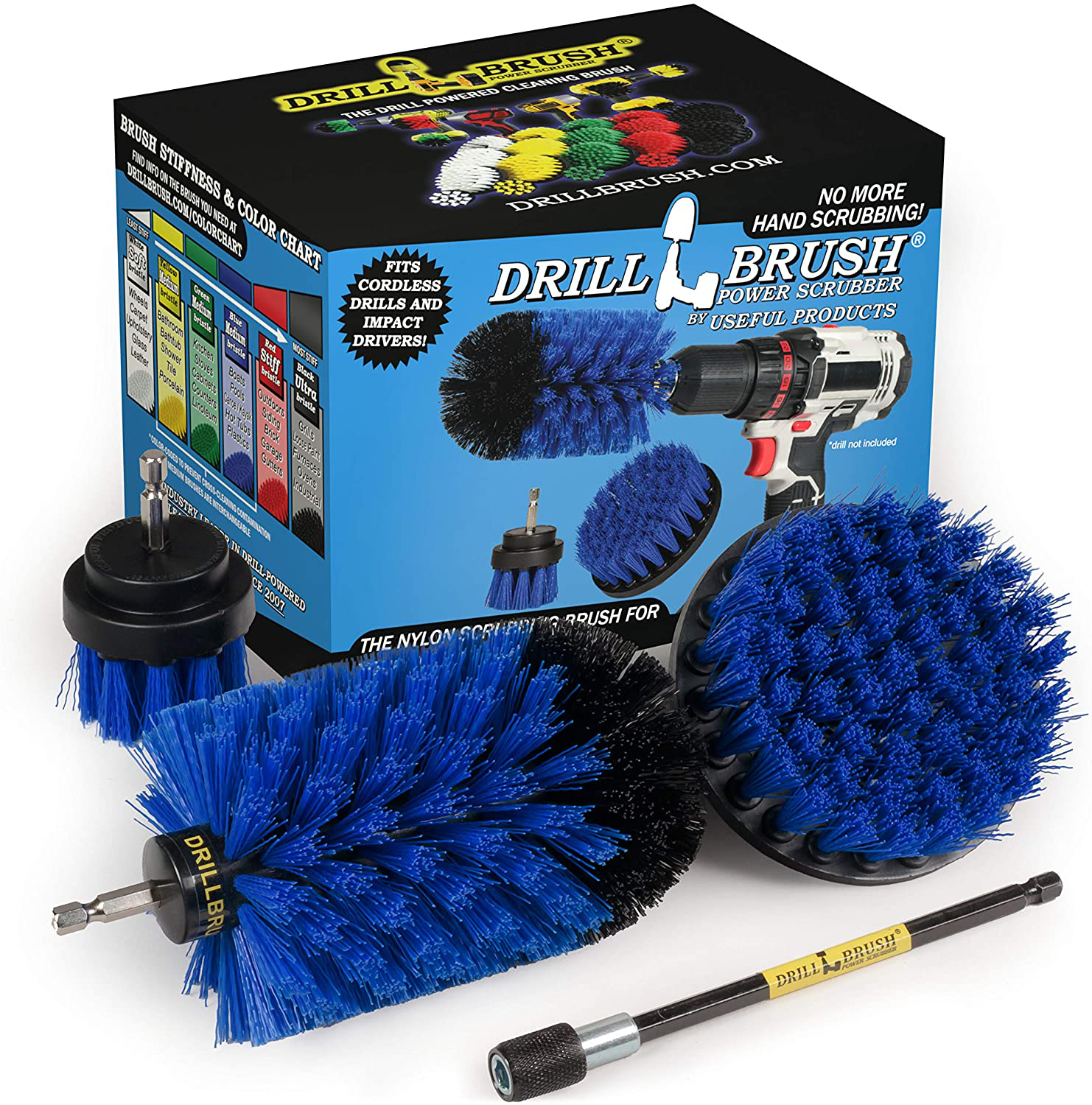 4 x Drill Brush Power Scrubber Kit Cleaning Brush Extended Long