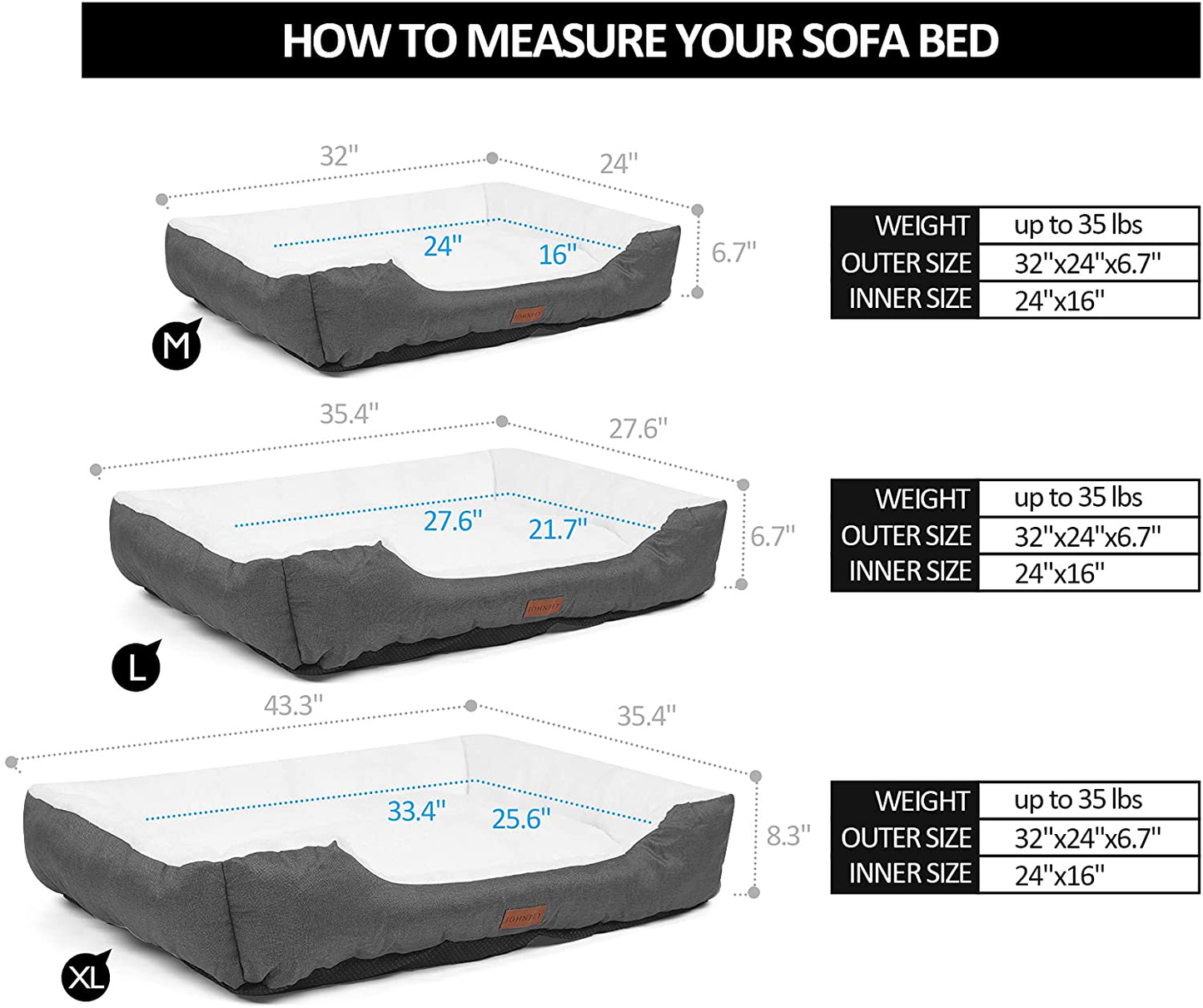 JOHNPEY Dog Beds for Medium Dogs up to 50 Lbs, Comfortable and Fluffy Dog Bed, Durable and Machine-Washable, Dark Gray Animals & Pet Supplies > Pet Supplies > Dog Supplies > Dog Beds JOHNPEY