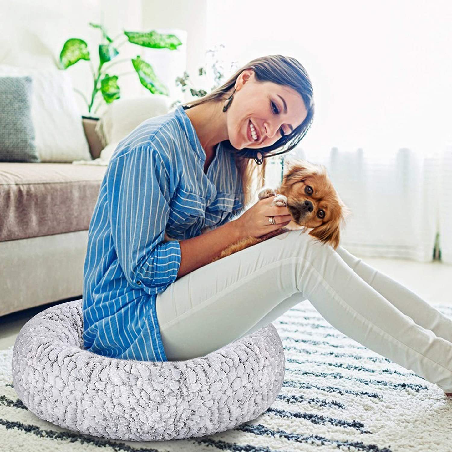 Lorfancy Calming Donut Dog Bed round Fluffy Plush Durable Washable Cuddler Anxiety Warm Dog Beds Mats for Large Medium Small Pet Dogs Cats Animals & Pet Supplies > Pet Supplies > Dog Supplies > Dog Beds Lorfancy