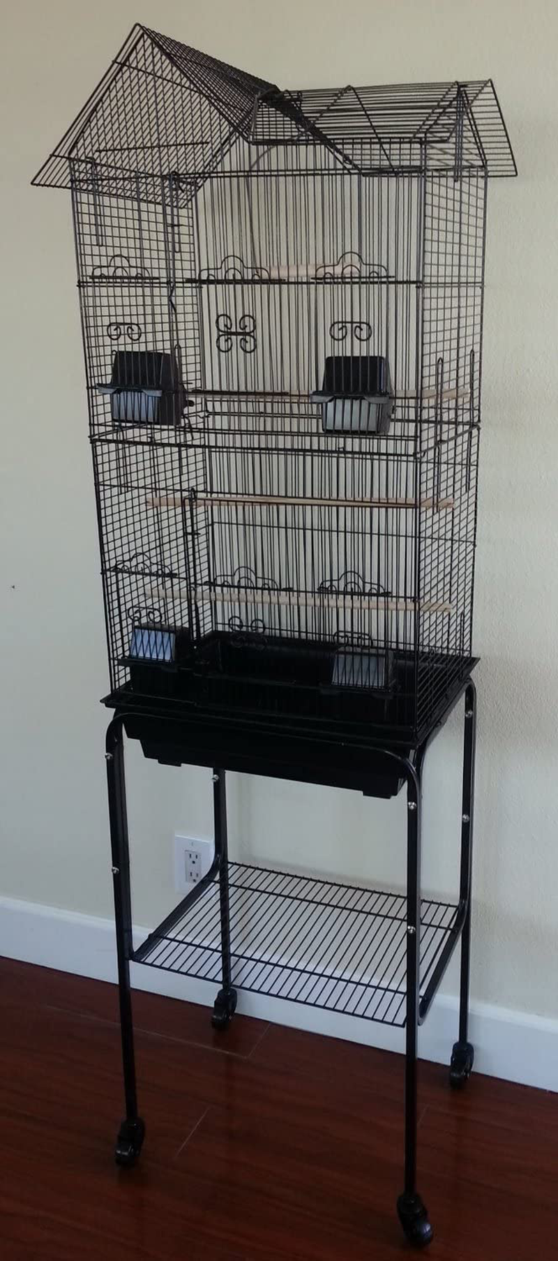 Mcage Large Pagoda House Canary Parakeet Cockatiel Lovebird Finch Bird Cage with Stand -18"X14"X63" Animals & Pet Supplies > Pet Supplies > Bird Supplies > Bird Cages & Stands Mcage Black