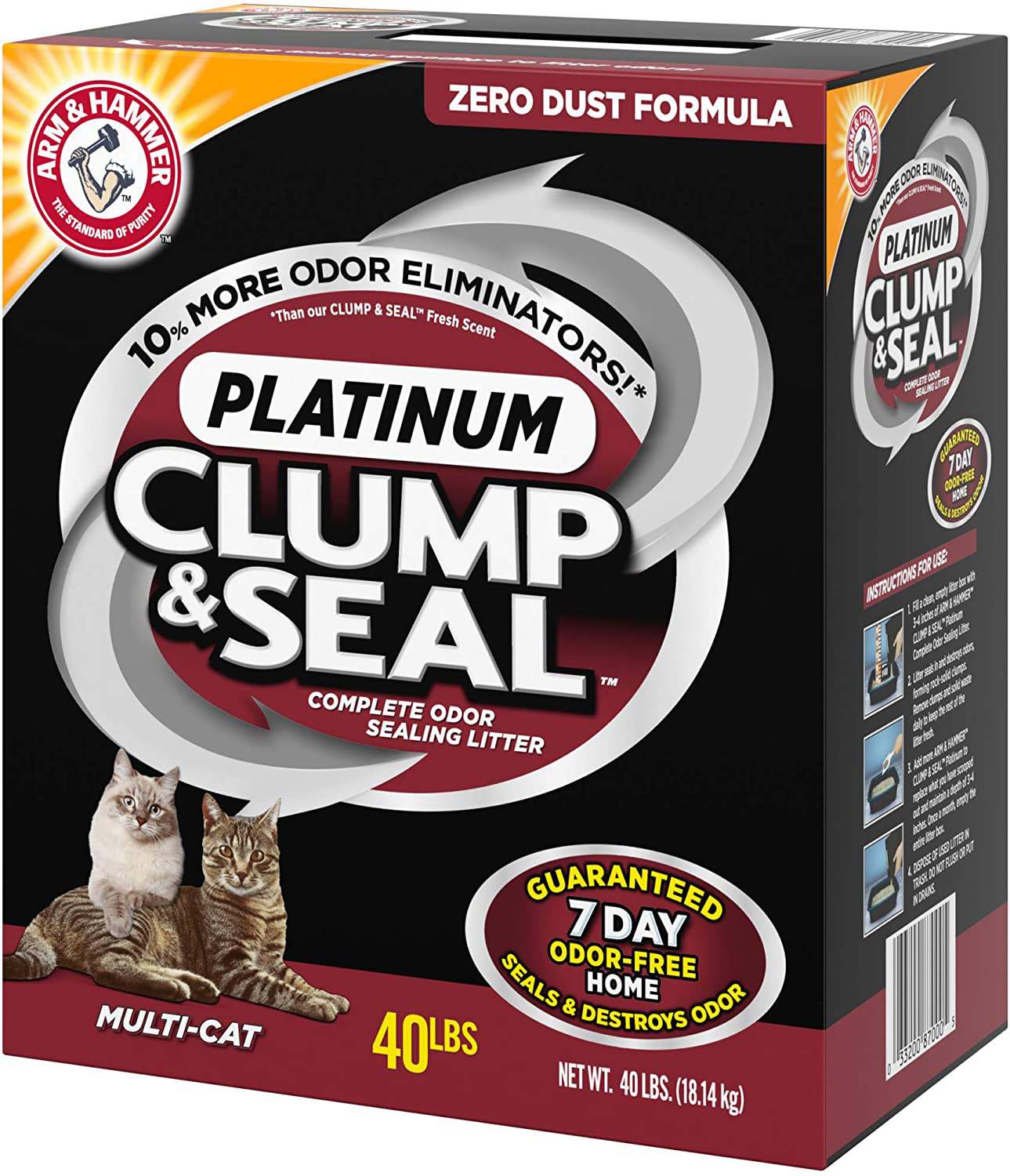 Arm & Hammer Clump & Seal Platinum Cat Litter, Multi-Cat, 40 Pound (Pack of 1) Animals & Pet Supplies > Pet Supplies > Cat Supplies > Cat Litter Arm & Hammer