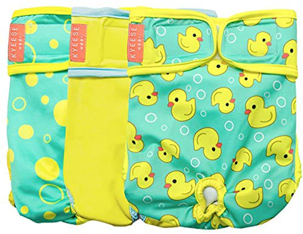 KYEESE Sports Female Dog Diapers Reusable (3 Pack) Breathable Dog Panties Wraps Dog Diaper Cover Washable with inside Pocket Animals & Pet Supplies > Pet Supplies > Dog Supplies > Dog Diaper Pads & Liners KYEESE Yellow Duck 21-27 Inch (Pack of 3)