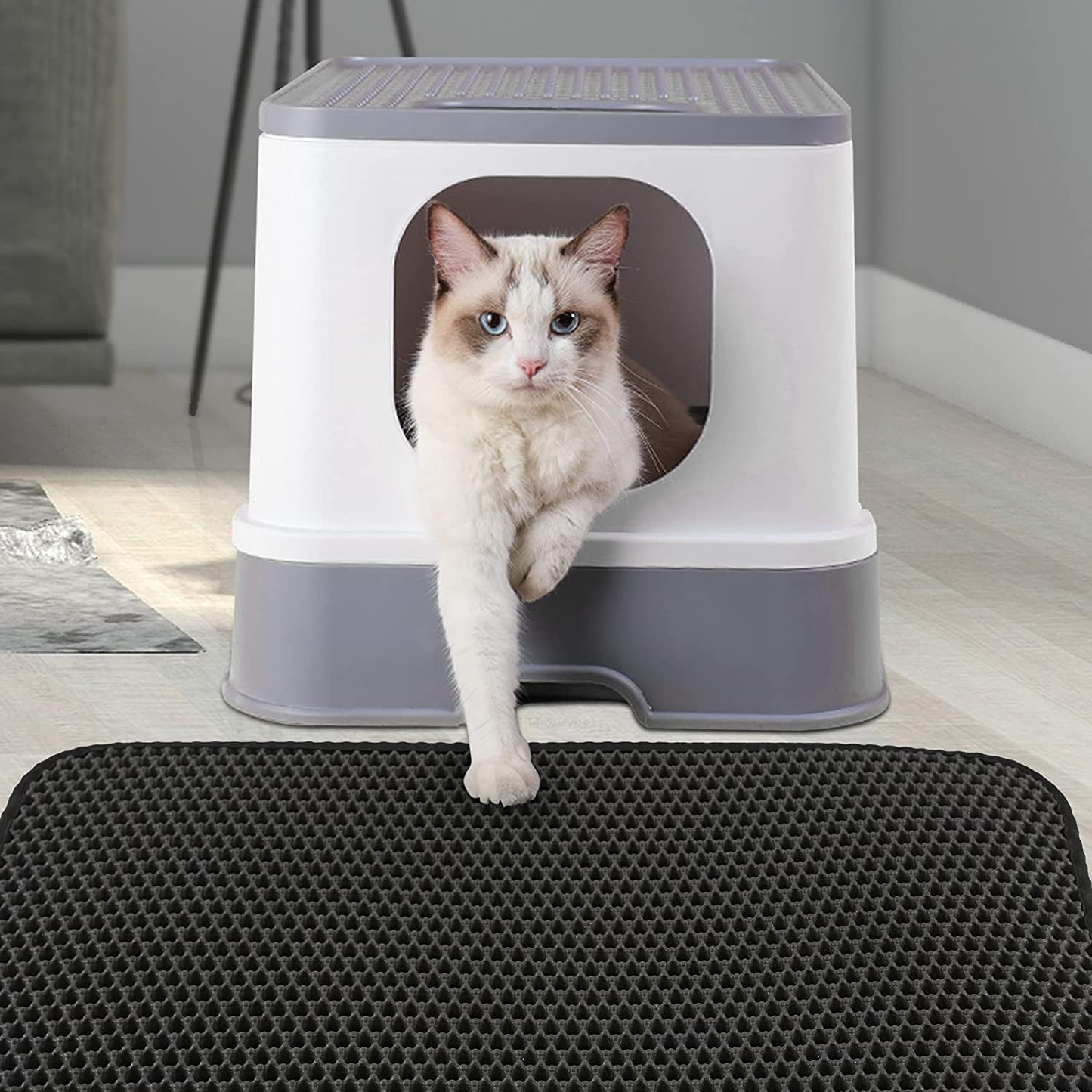 Cat Litter Mat, Litter Trapping Mat,Honeycomb Double Layer Design,Hook and Loop Self Adhesive Tlahasape of Side,Easy Clean,Eva Waterproof Urine Proof Material Animals & Pet Supplies > Pet Supplies > Cat Supplies > Cat Litter Box Mats Lahas