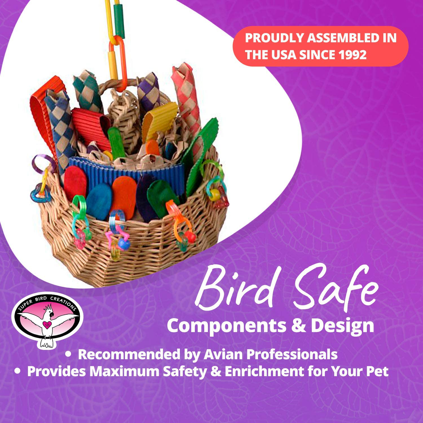 Super Bird Creations SB669 Wicker Foraging Basket Bird Toy with Array of Chewable Toys for Parrots, Medium Size, 10” X 4” X 5”, Varies, 1 Count (Pack of 1) Animals & Pet Supplies > Pet Supplies > Bird Supplies > Bird Toys Super Bird Creations