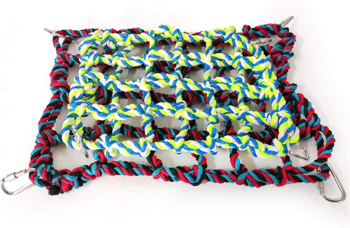 Bird Climbing Net with 4 Hooks, Parrot Cotton Rope Hanging Bed Hammock Swing Ladder Chew Toy Cage Accessory for Small Animals Cockatiel Parakeet Lovebird Hamster Animals & Pet Supplies > Pet Supplies > Bird Supplies > Bird Ladders & Perches N / A