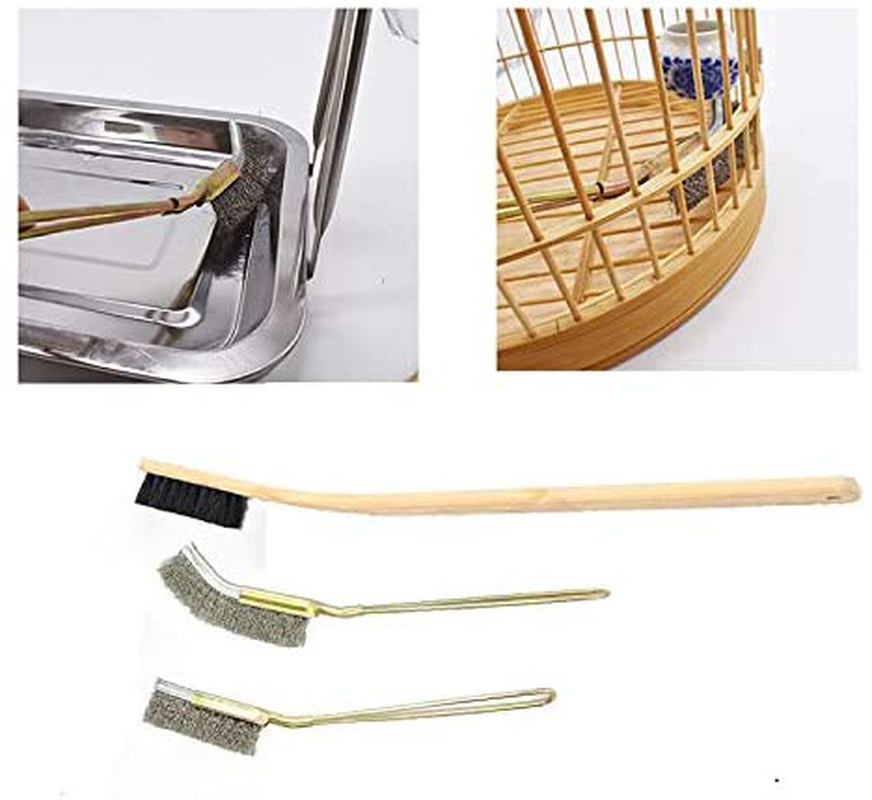 Bonaweite 3 Pack Wooden & Stainless Steel Long Handle Bird Cleaning Brush, Pet Supply Cage Accessory for Parrot Birds Animals & Pet Supplies > Pet Supplies > Bird Supplies > Bird Cage Accessories Bonaweite