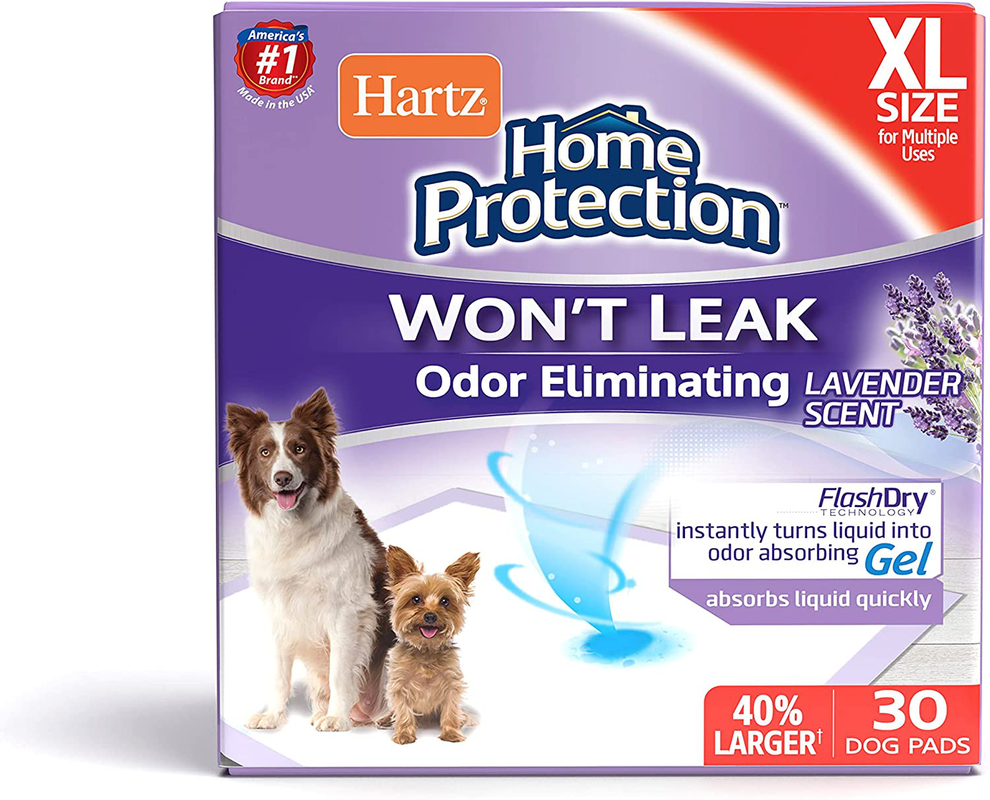 Hartz Home Protection Odor Eliminating Dog Pads, Varies Sizes Animals & Pet Supplies > Pet Supplies > Dog Supplies > Dog Diaper Pads & Liners Hartz Lavender XL 20 X 21 (30 Count)