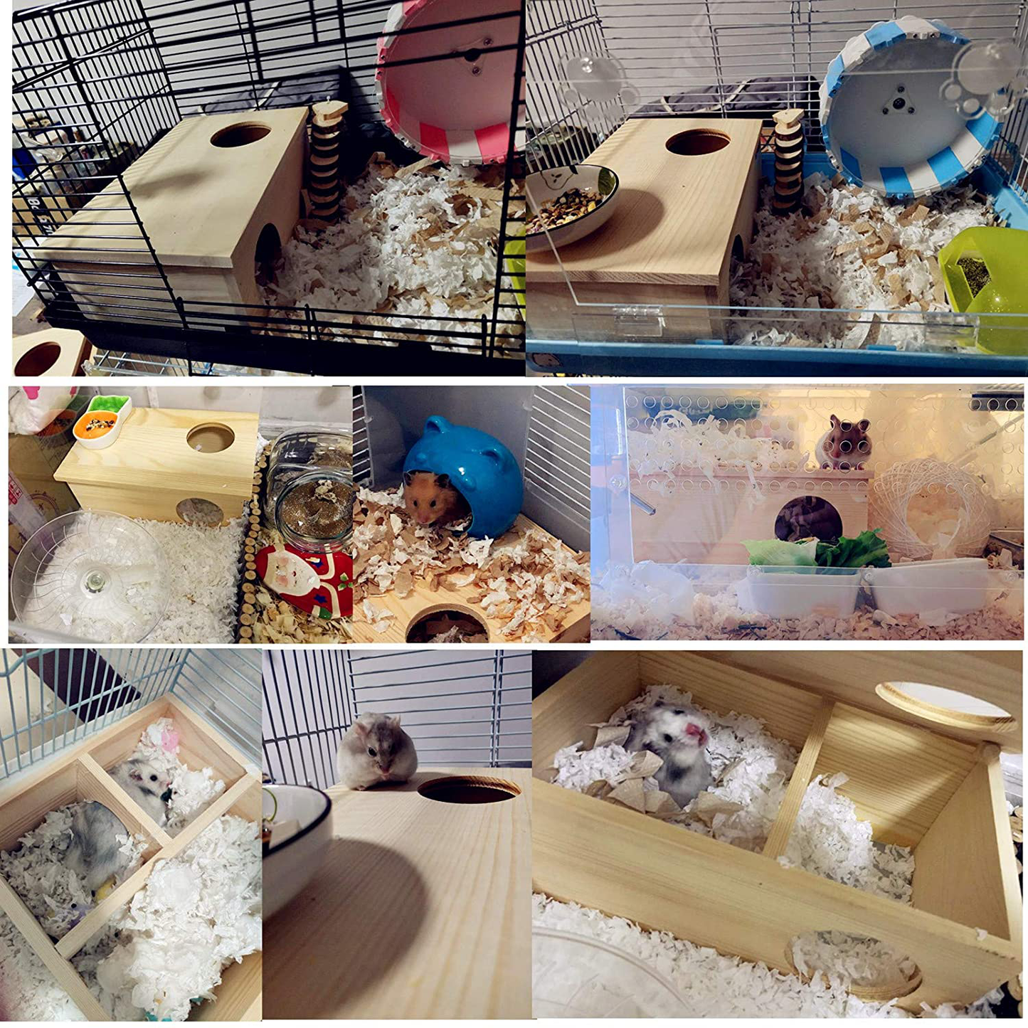 Multi-Room Hamster Wooden House, Pet Cages Accessories Chew Climbing Toys, Small Animal Flat Top Nesting Habitat Decor Maze, Play Hut Hideout Platform for Dwarf Syrian Macaroni Hamster Chipmunk Gerbil Animals & Pet Supplies > Pet Supplies > Small Animal Supplies > Small Animal Habitat Accessories Yagamii