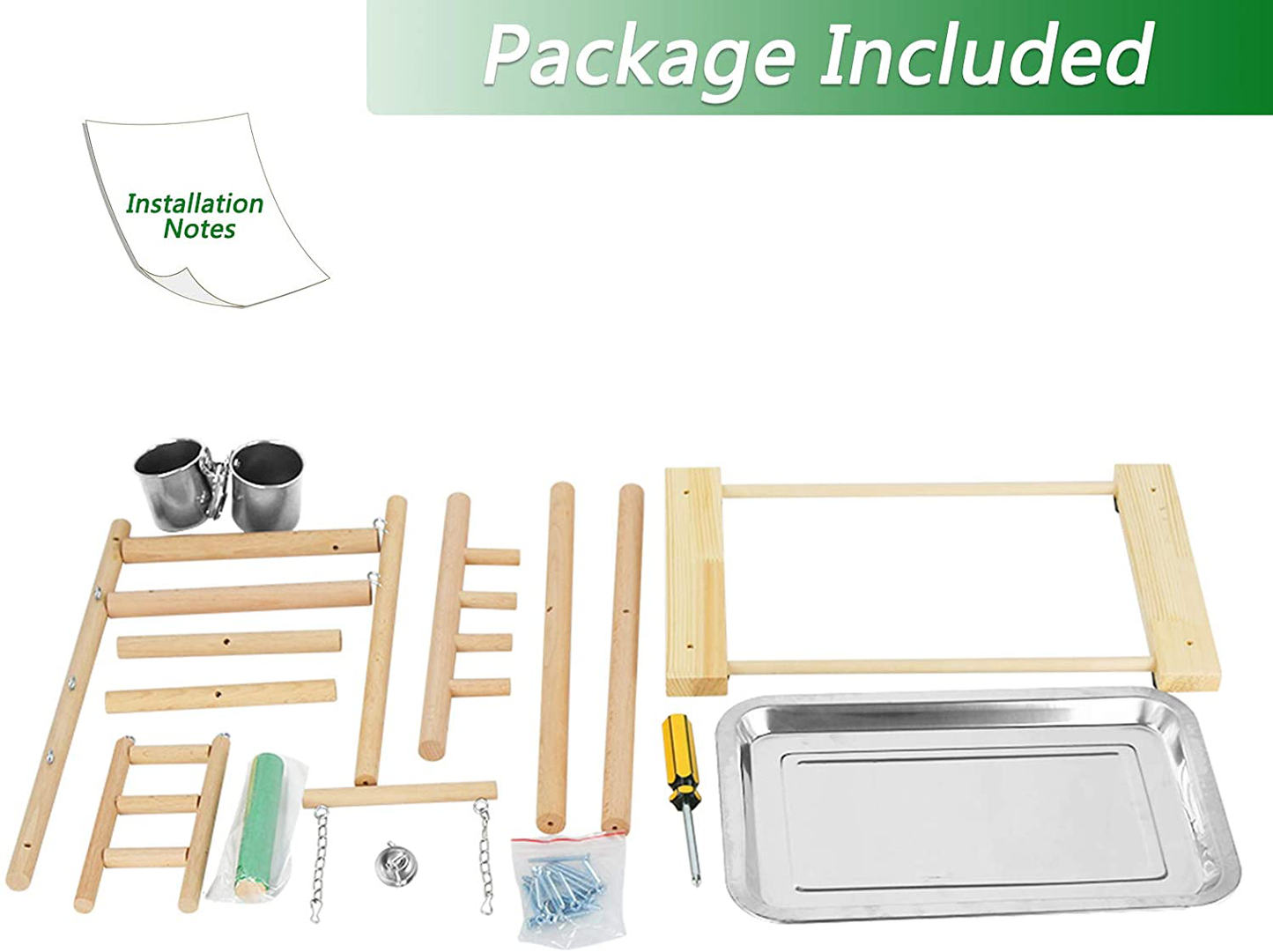 Ozzptuu Bird Playground Natural Wood Small/Medium Parrot Playstand Pet Bird Feeder Perch Stand with Seed Cups Ladder Hanging Swing Animals & Pet Supplies > Pet Supplies > Bird Supplies > Bird Gyms & Playstands Ozzptuu