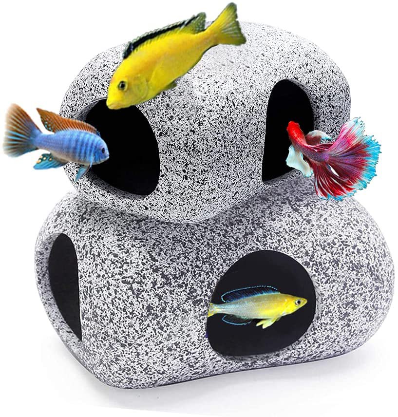 5 Pack Stackable Aquarium Decoration Rock Caves- Ceramic Fish Tank Hid –  KOL PET