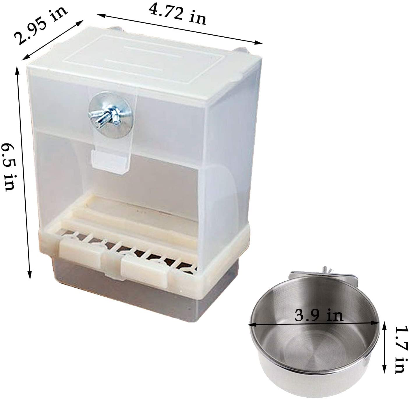 Kathson Parrot Automatic Feeder, No-Mess Bird Feeder with Stainless Steel Bowl Cage Accessories for Parakeet Canary Cockatiel Finch Lovebirds Seed Food Container Animals & Pet Supplies > Pet Supplies > Bird Supplies > Bird Cage Accessories kathson