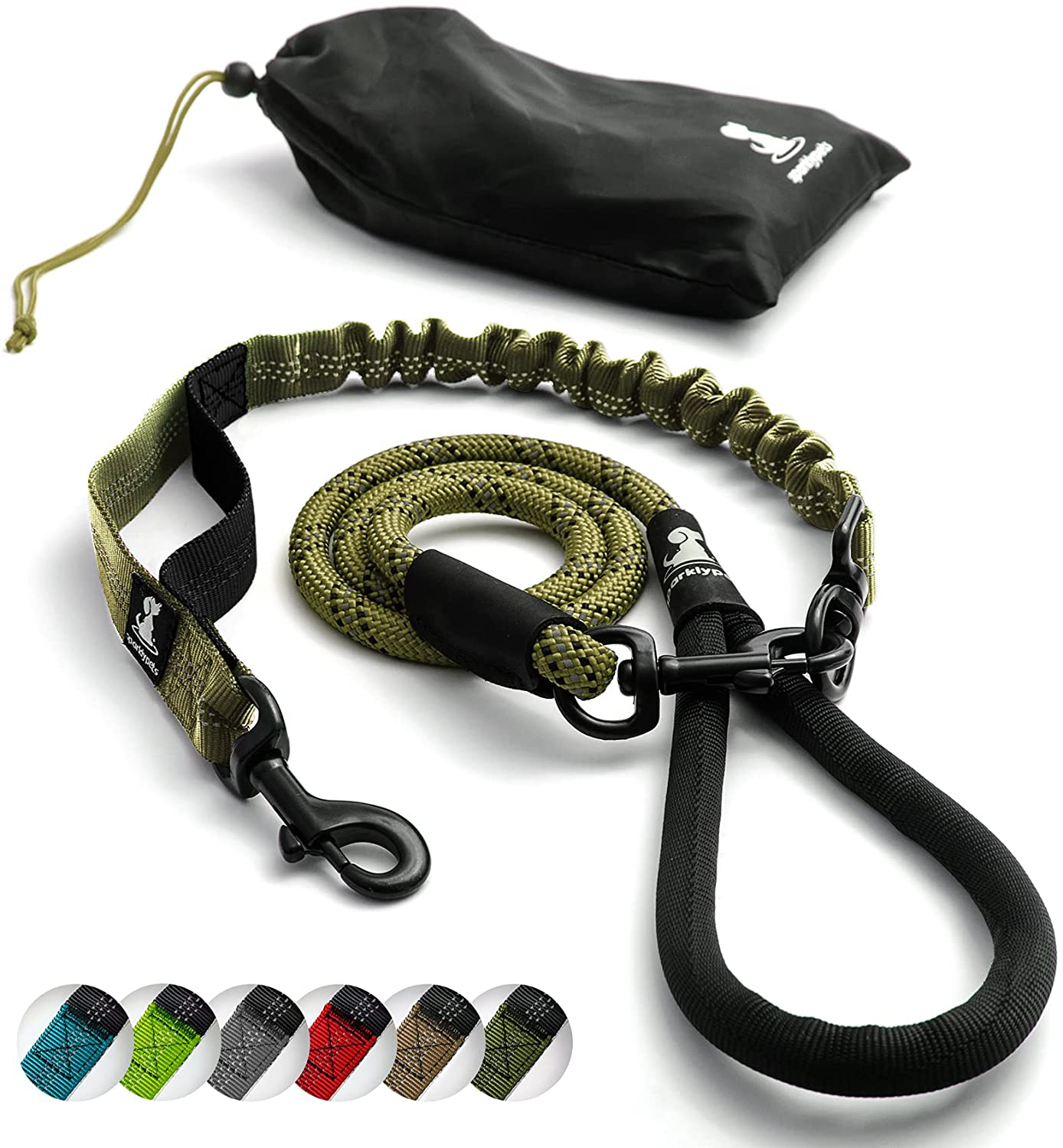 Heavy Duty Rope Bungee Leash for Large and Medium Dogs with Anti-Pull for Shock Absorption - No Slip Reflective Leash for Outside Animals & Pet Supplies > Pet Supplies > Dog Supplies > Dog Treadmills SparklyPets Green Range For 1 Dog 