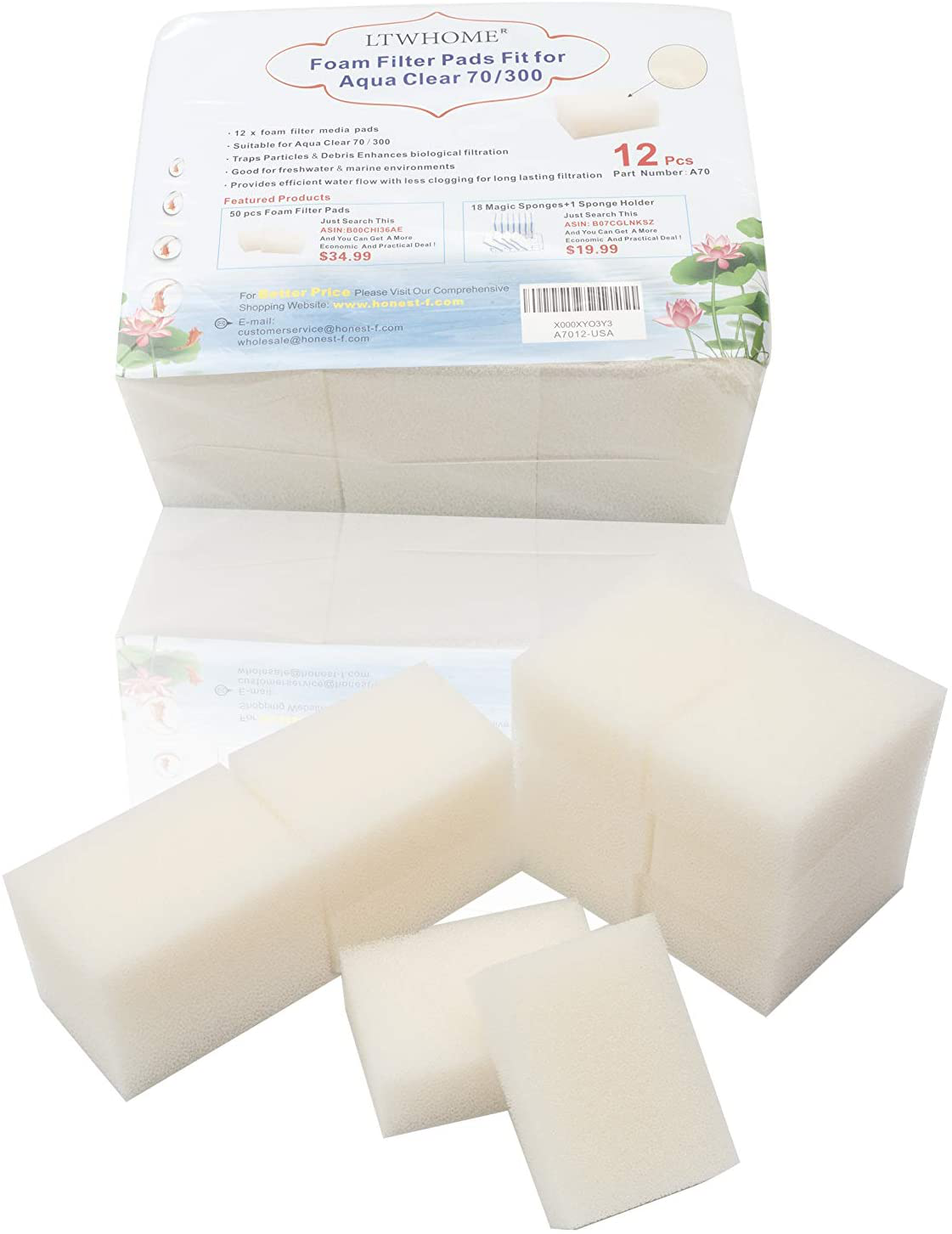 LTWHOME Foam Filter Pads Fit for Aqua Clear 70/300 Aquaclear 70-Gallon (Pack of 12) Animals & Pet Supplies > Pet Supplies > Fish Supplies > Aquarium Filters Ningbo Haishu HuaxinYicheng Trade Co., Ltd.