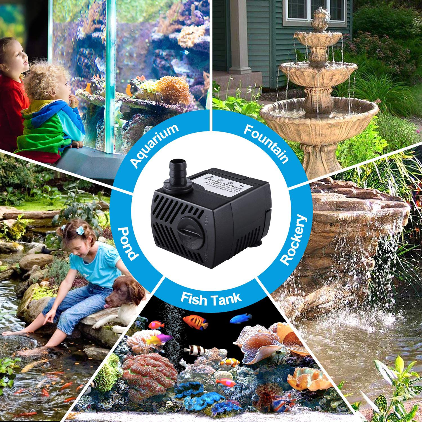 CWKJ Fountain Pump, 80GPH(4W 300L/H) Submersible Water Pump, Durable Outdoor Fountain Water Pump with 4.9Ft Tubing (ID X 1/3-Inch), 3 Nozzles for Aquarium, Pond, Fish Tank, Water Pump Hydroponics Animals & Pet Supplies > Pet Supplies > Fish Supplies > Aquarium & Pond Tubing CWKJ