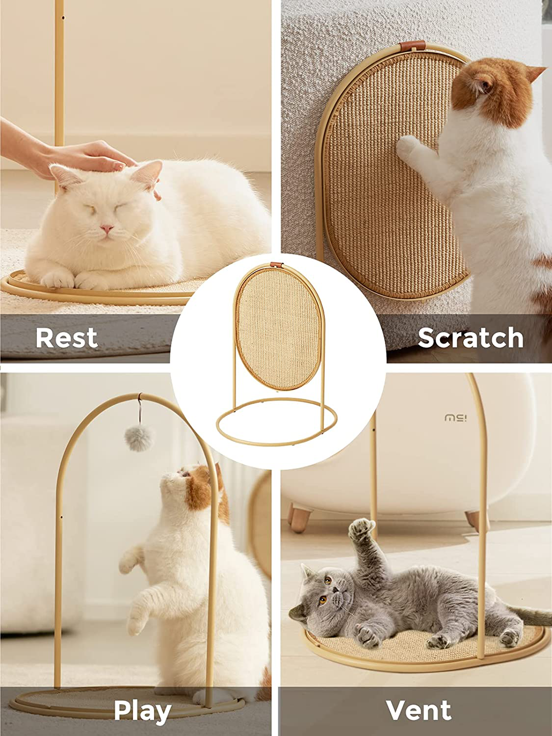 MS!MAKE SURE Scratching Posts for Indoor Cats Premium Scratch Sisal Mat Scratching Tall Scratcher Pad Tree Bed Play Perch,Couch Furniture Carpet Protector,Hanging&Horizontal Floor&Coffee Table Mode Animals & Pet Supplies > Pet Supplies > Cat Supplies > Cat Beds MS!MAKE SURE