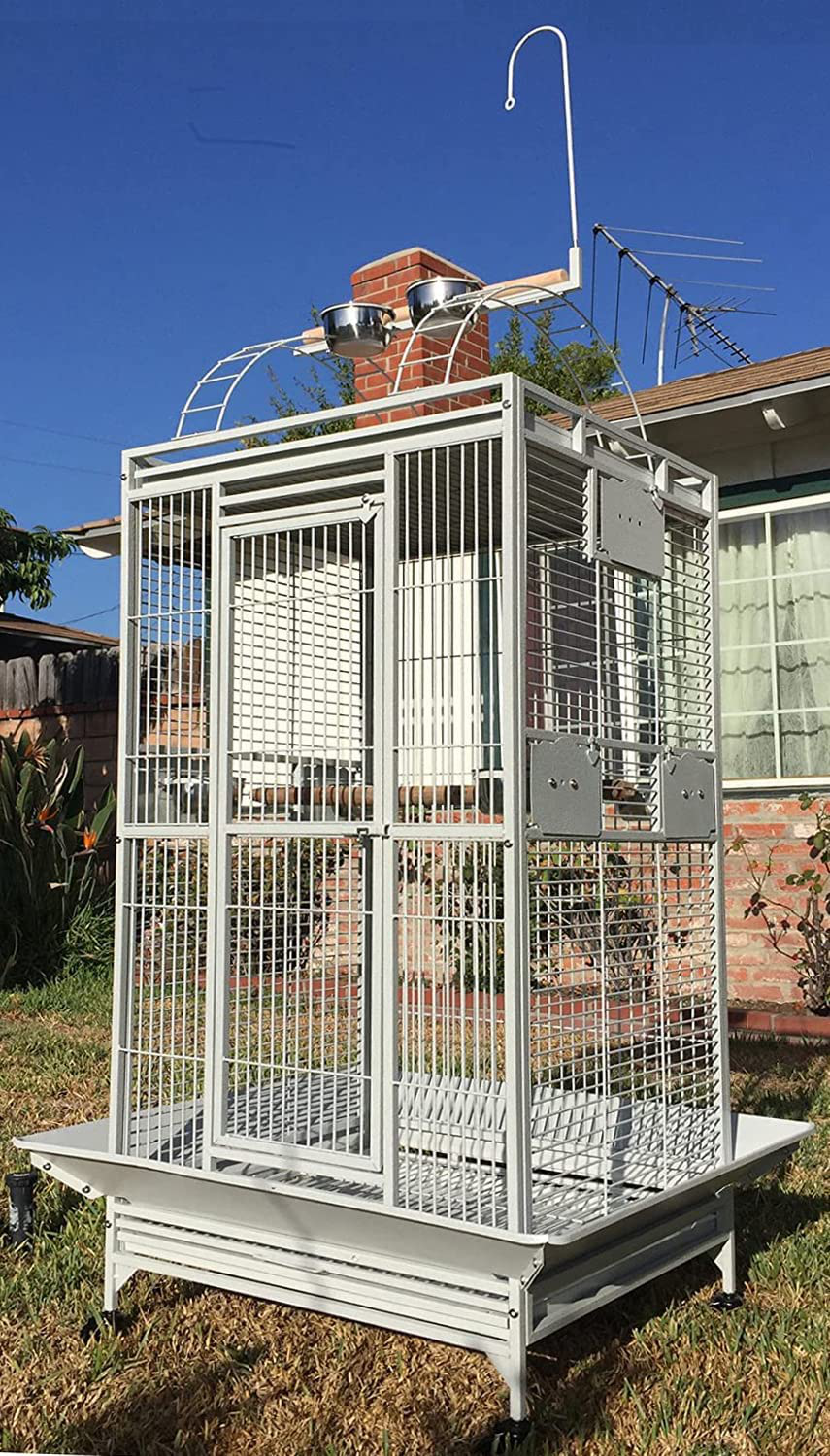 Large Double Ladders Open Play Top Wrought Iron Bird Parrot Parakeet Finch Macaw Cockatoo Cage, Include Seed Guard and Toy Hook (Blackvein) Animals & Pet Supplies > Pet Supplies > Bird Supplies > Bird Toys Mcage WhiteVein