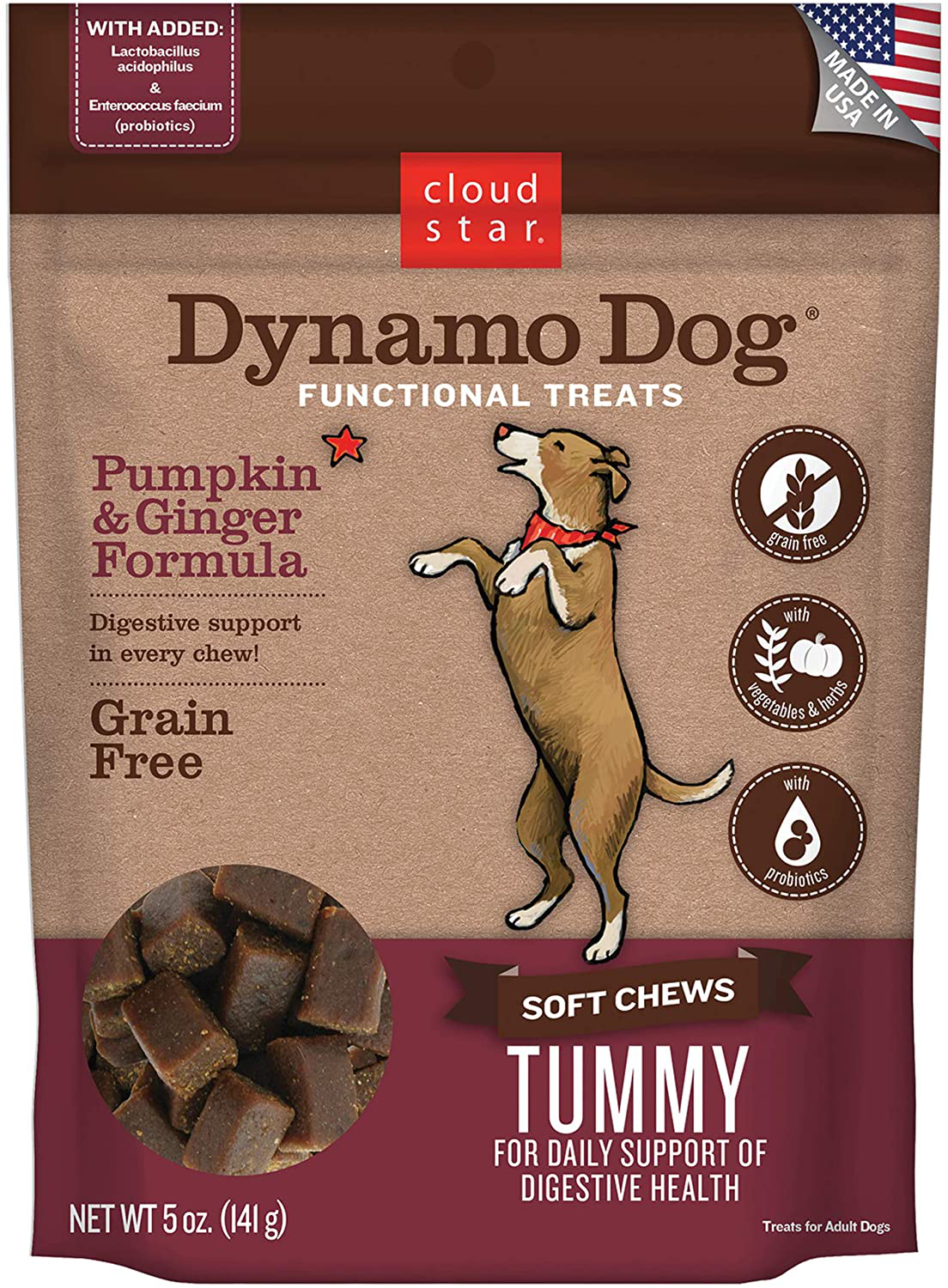 Cloud Star Dynamo Dog Tummy Treats – Soft & Chewy Probiotics Support for Dogs (14 Oz. Pumpkin and Ginger) (20212) Animals & Pet Supplies > Pet Supplies > Dog Supplies > Dog Treats Cloud Star Pumpkin & Ginger 5 Ounce (Pack of 1)