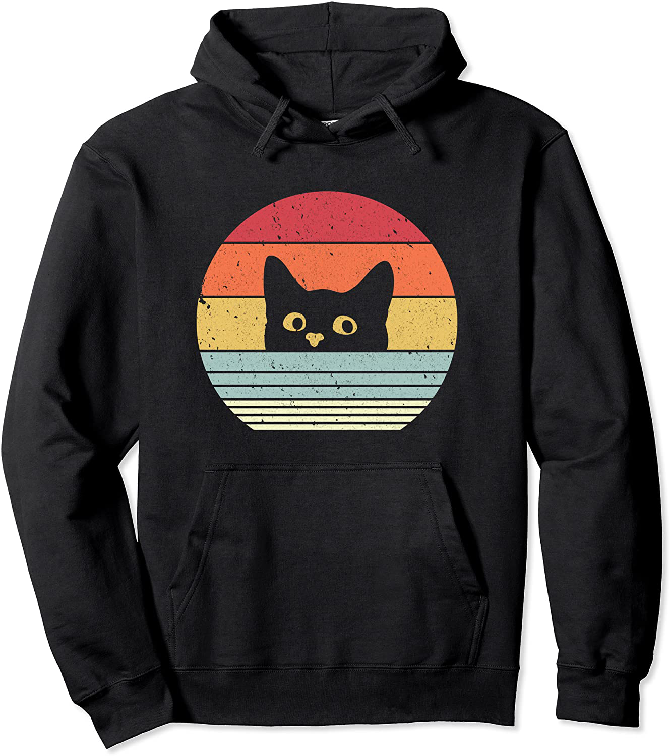 Cat, Retro Kitten Pullover Hoodie Animals & Pet Supplies > Pet Supplies > Cat Supplies > Cat Apparel Pack A Punch Black Unisex Unisex Large