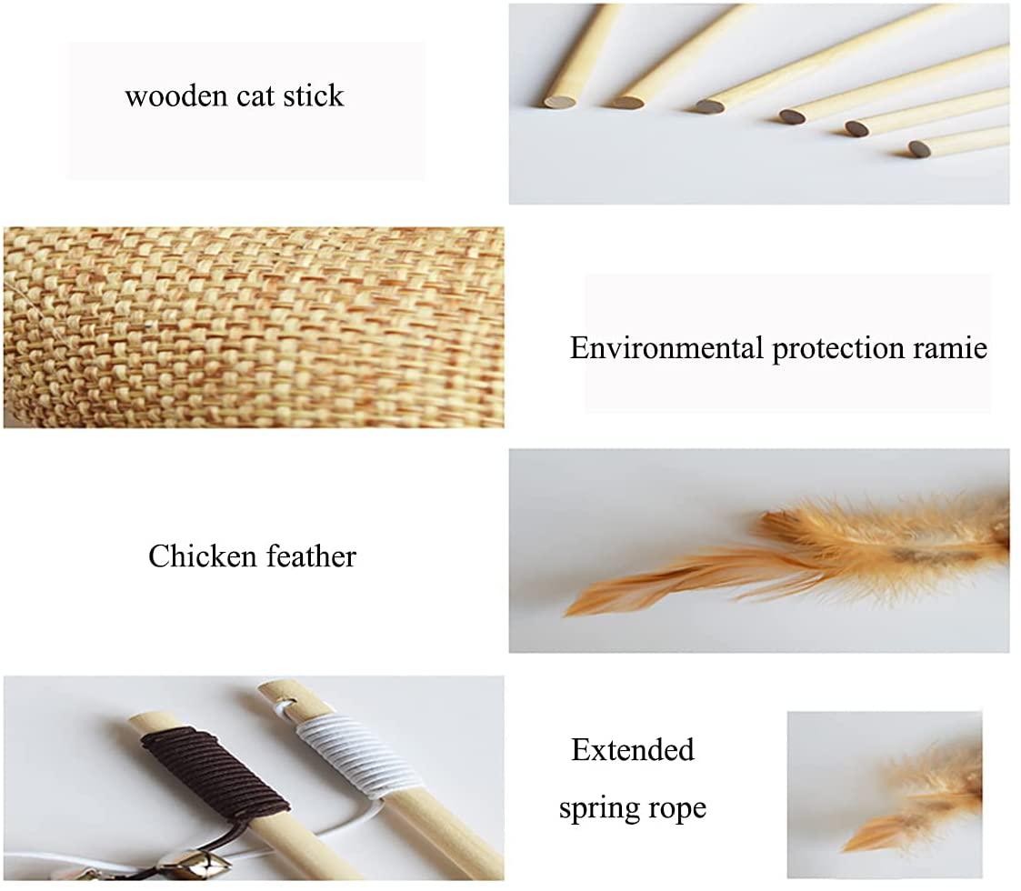 Artshu 6Pcs/Lot 40Cm Pet Cat Teaser Toys Feather Linen Wand Cat Catcher Teaser Stick Cat Interactive Toys Wood Rod Mouse Toy with Mini Bell Animals & Pet Supplies > Pet Supplies > Cat Supplies > Cat Toys Artshu