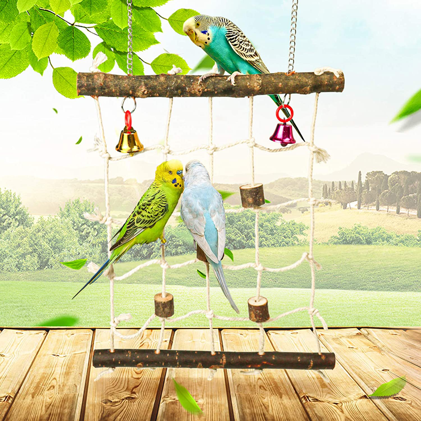 Parrot Climbing Ladder Toys,Bird Rope Wooden Ladder Swing Ladder Hanging Cage Perch Stand Chew Toys for Bird Parrot Conure Finch Cockatoo Budgie Lovebird Parakeets Cockatiels Animals & Pet Supplies > Pet Supplies > Bird Supplies > Bird Cage Accessories Roundler