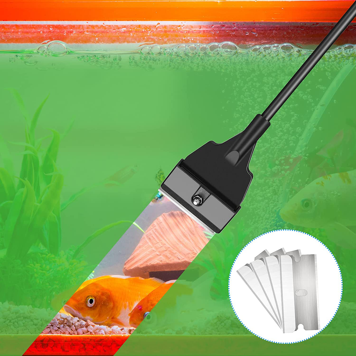 Aquarium Glass Scraper Fish Tank Cleaning Kit Algae Scraper 4 in 1 Tools Aquarium Rake for Sand Fish Net Sponge Plant Fork Gravel with 5 Stainless Steel Blade and Long Handle Set for Water Glass Animals & Pet Supplies > Pet Supplies > Fish Supplies > Aquarium Cleaning Supplies Chumia