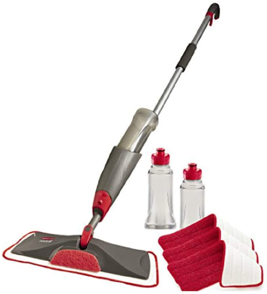 Balai pulvérisateur pour nettoyage de sol en microfibre avec 3 tampons  lavables et réutilisables, un flacon rechargeable et une brosse à récurer