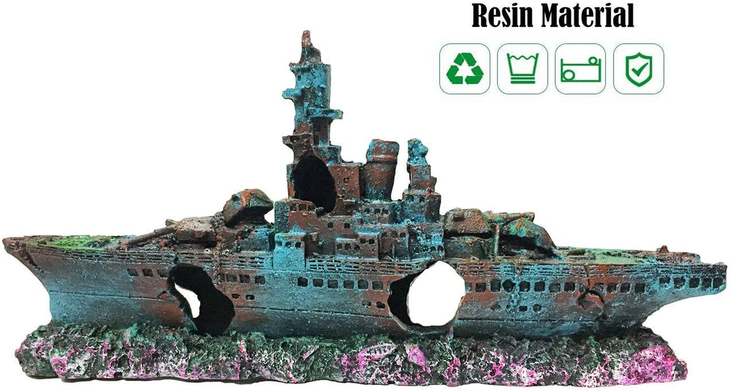 SLOCME Aquarium Shipwreck Decorations Fish Tank Ornaments - Resin Material Sunken Ship Decorations, Eco-Friendly for Freshwater Saltwater Aquarium Betta Fish Decorations Animals & Pet Supplies > Pet Supplies > Fish Supplies > Aquarium Decor SLOCME