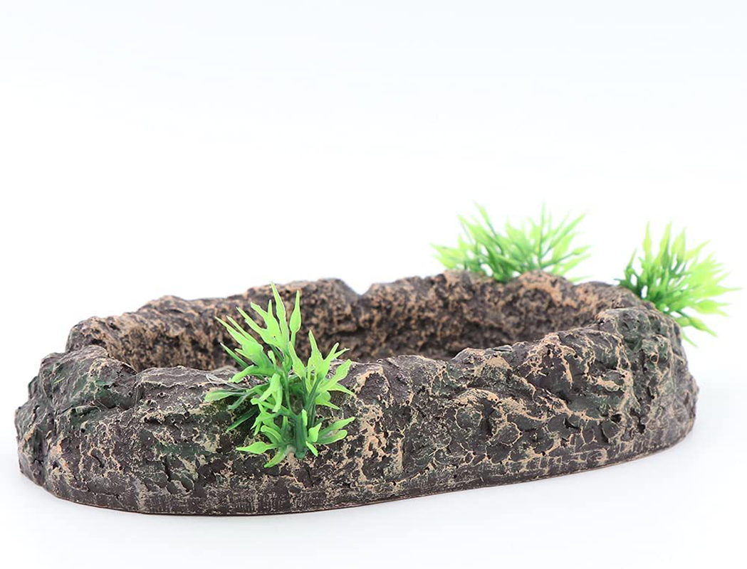 HRRIVE Reptile Corner Water Bowl Food Rocks Dish Habitat Terrarium Decorations for Lizard Snake Amphibian Animals & Pet Supplies > Pet Supplies > Reptile & Amphibian Supplies > Reptile & Amphibian Habitats HRRIVE