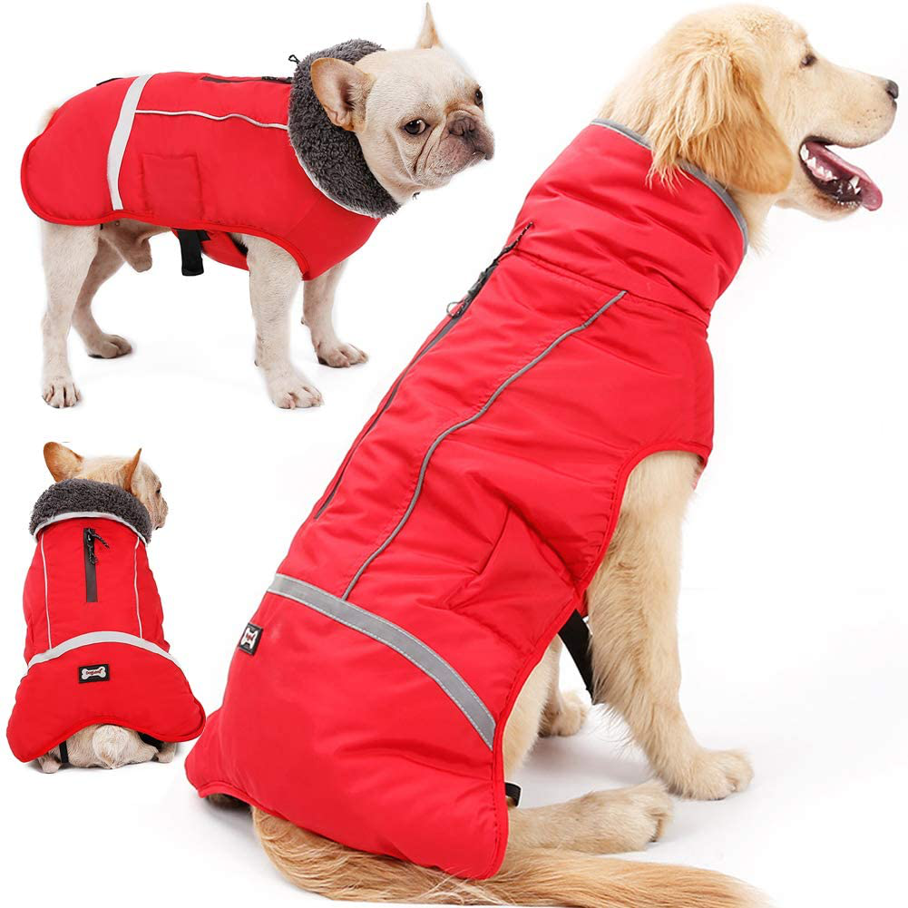 Warm Dog Coat Reflective Dog Winter Jacket,Waterproof Windproof Dog Turtleneck Clothes for Cold Weather, Thicken Fleece Lining Pet Outfit,Adjustable Pet Vest Apparel for Small Medium Large Dogs Animals & Pet Supplies > Pet Supplies > Dog Supplies > Dog Apparel QBLEEV Red Medium(Pack of 1)