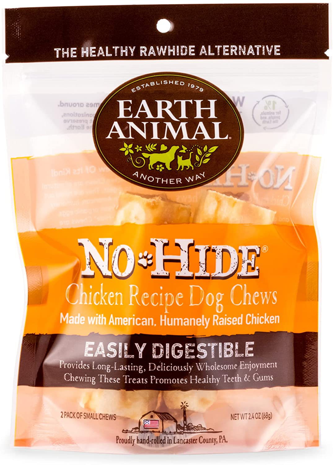Earth Animal No-Hide Small Flavored Rolls Natural Rawhide Alternative Dog Chew Treat for Small Dogs Animals & Pet Supplies > Pet Supplies > Small Animal Supplies > Small Animal Treats EARTH ANIMAL Chicken 2 Count (Pack of 1)