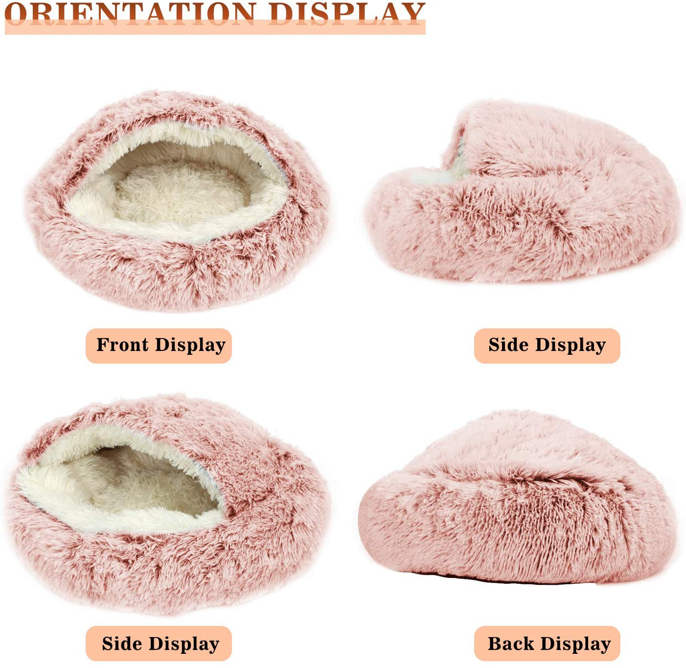 KWEWIK Cat Bed round Soft Plush Burrowing Cave Hooded Cat Bed Donut for Dogs & Cats, Faux Fur Cuddler round Comfortable Self Warming Pet Bed, Machine Washable, Waterproof Bottom Animals & Pet Supplies > Pet Supplies > Cat Supplies > Cat Beds KWEWIK