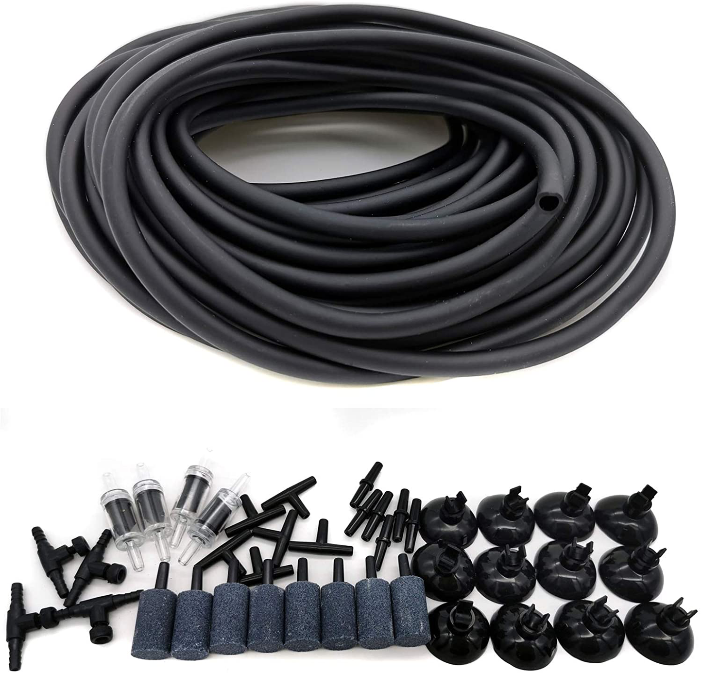 JIH Aquarium Standard 3/16" Black Flexible Airline Tubing with Black Plastic Connectors for Fish Tank,Terrariums, and Hydroponics Animals & Pet Supplies > Pet Supplies > Fish Supplies > Aquarium & Pond Tubing JIH J-50feet+40Connectors