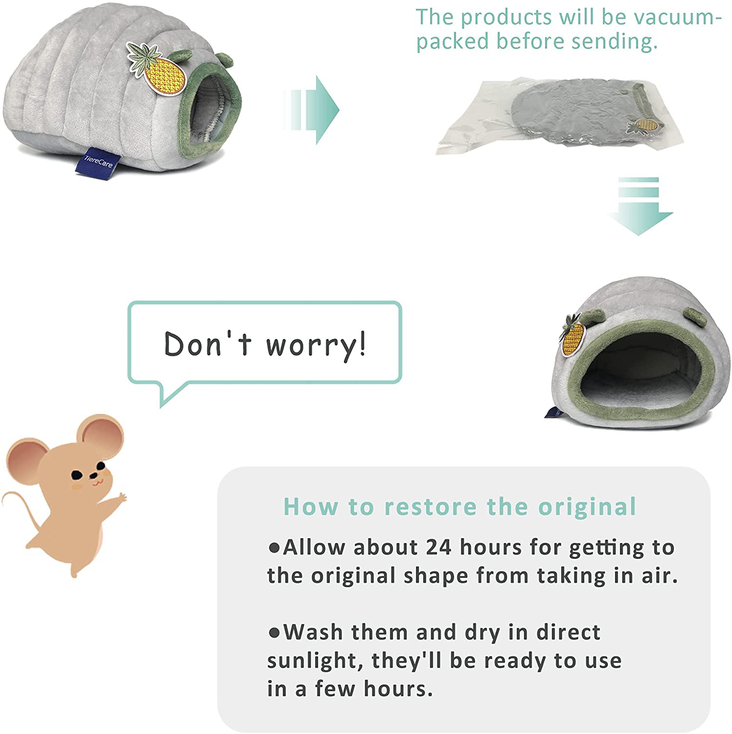 Tierecare Hamster Hideout Guinea Pig House Bed Cozy Habitat Hideaway Warm Cage Accessories for Hedgehog Ferret Chinchilla Small Animal Cute Washable Animals & Pet Supplies > Pet Supplies > Small Animal Supplies > Small Animal Habitat Accessories Tierecare