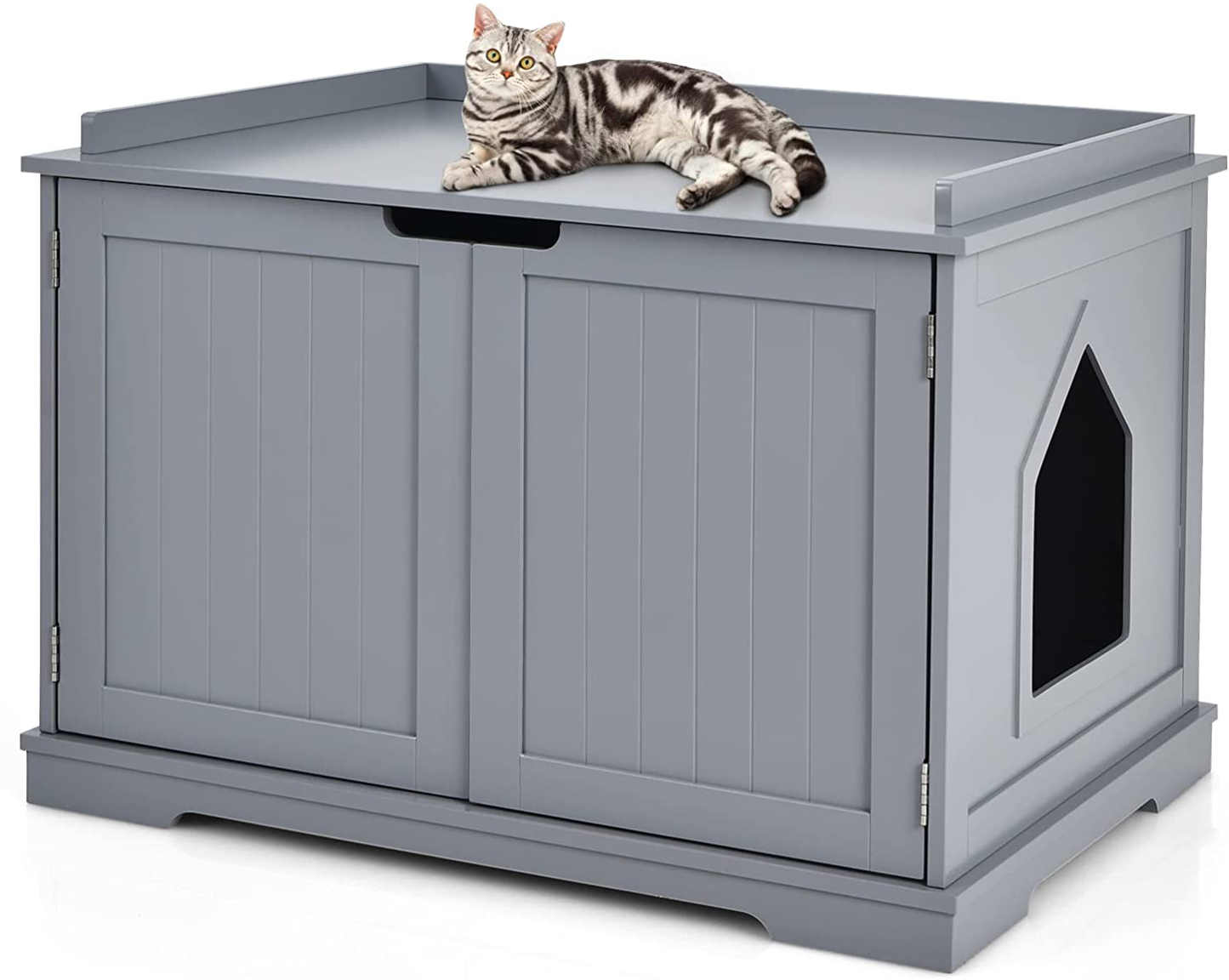 Tangkula Litter Box Enclosure, Cat Litter Box Furniture Hidden, Nightstand Pet House with Double Doors, Indoor Decorative Cat House, Cat Washroom Storage Bench for Large Cat Kitty Animals & Pet Supplies > Pet Supplies > Cat Supplies > Cat Furniture Tangkula Grey
