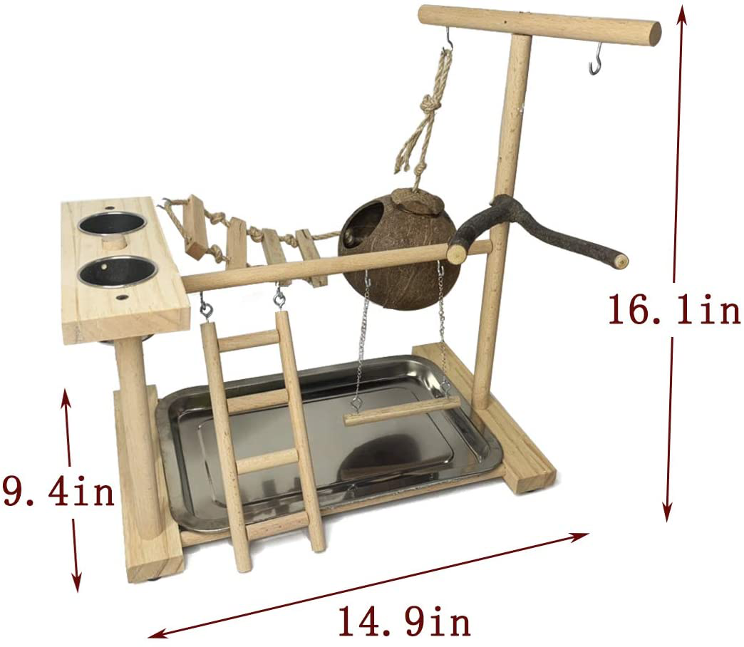 Hamiledyi Parrot Playground Bird Playstand Wood Perch Gym with Feeder Cups Toys Cockatiel Nest with Ladder for Conure Lovebirds Animals & Pet Supplies > Pet Supplies > Bird Supplies > Bird Gyms & Playstands Hamiledyi