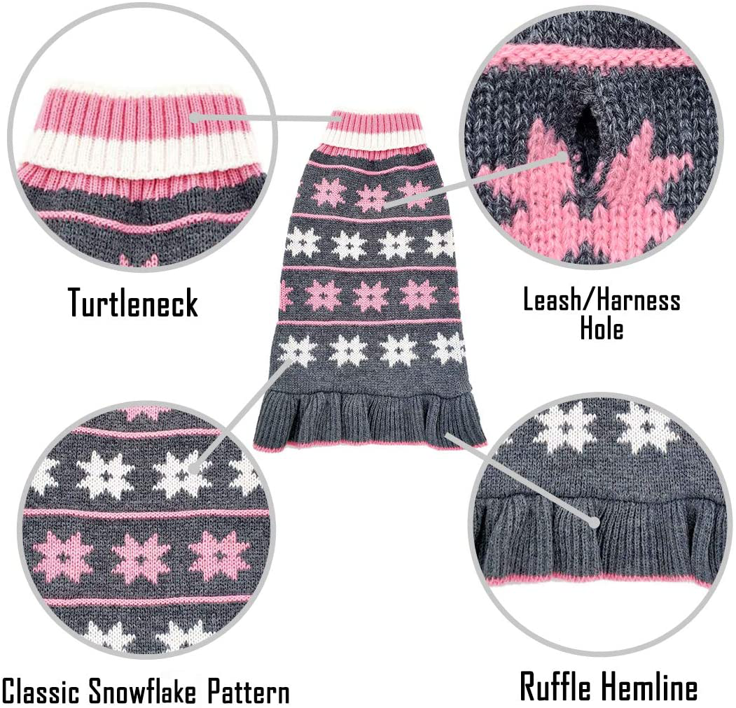 KYEESE Valentine'S Day Dog Sweater Dress Turtleneck Dogs Pullover Knit with Leash Hole Fall Winter Warm Dog Sweater Cute Animals & Pet Supplies > Pet Supplies > Dog Supplies > Dog Apparel KYEESE